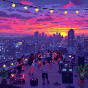 Night Rooftop 8bit pixel style